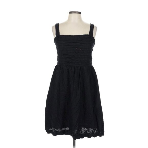 Rachel Zoe Linen Blend Fit Flare Tank Dress US 12 Black Pintuck Pleated Bust - Picture 1 of 6